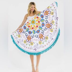 BT01. Colorful Mandala Round Beach Towel with Fringe